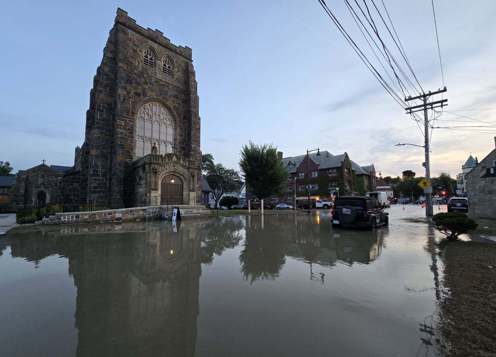 Peabody Square as a peaceful lake after the raging water stopped flowing in